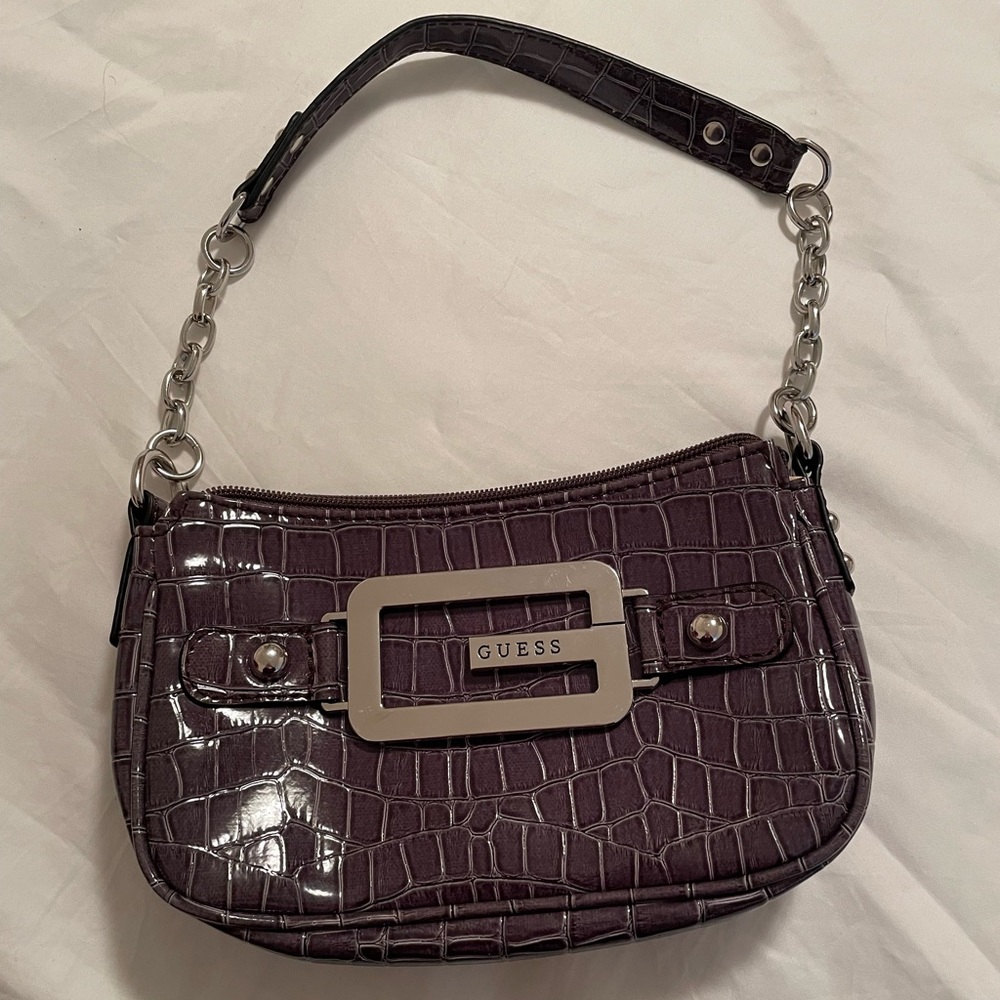 Like New Guess patent leather snake skin club bag/clutch. Purple. Early 2000s